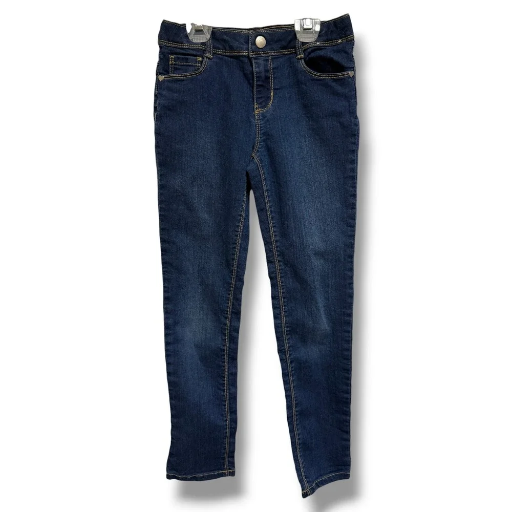 Gymboree Girls Super Skinny Dark Wash Denim Jeans Adjustable Waist 8 Heart Rivet